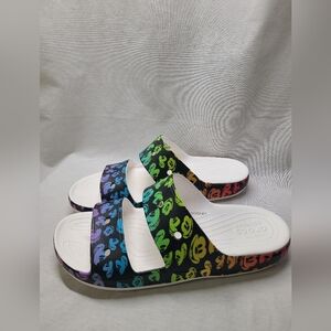 Sz 14 Crocs Disney Rainbow Celebration Slide Sandals Mickey Mouse Adult NWOT